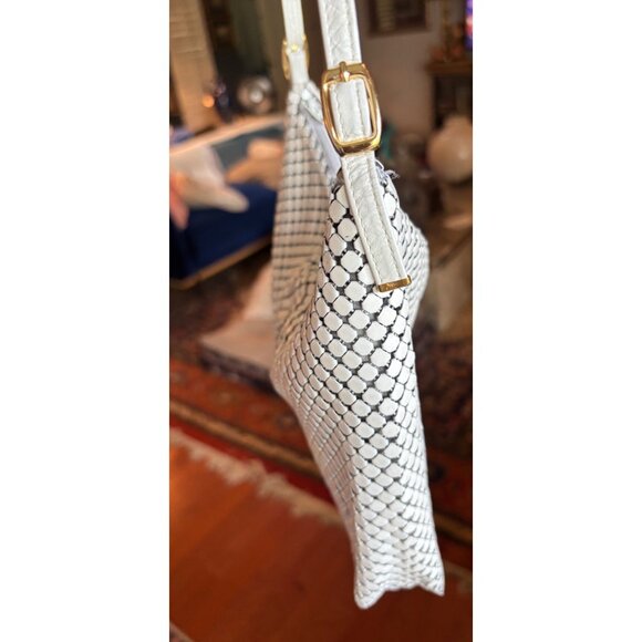 Whiting & Davis Metal Mesh Shoulder Bag Leather Strap Gold Charm 70s Y2K Disco - Picture 11 of 13